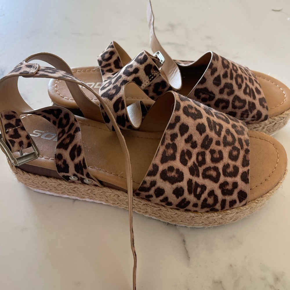 Leopard Print Espadrille Platform Sandals